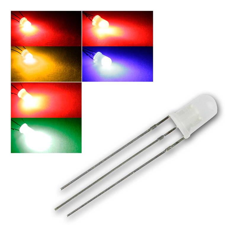 5mm LED diffus, 3-polig, 25mA, superhell, breit abstrahlend