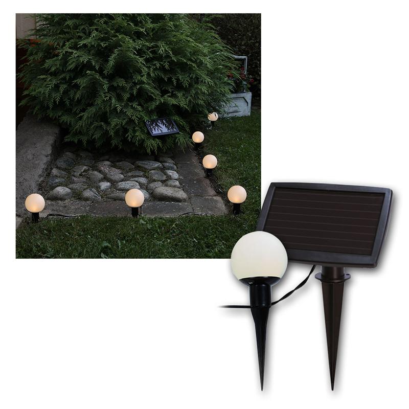 LED Solar-Lichterkette „6 Bälle“, 7m, Lichtsensor, Erdspieß