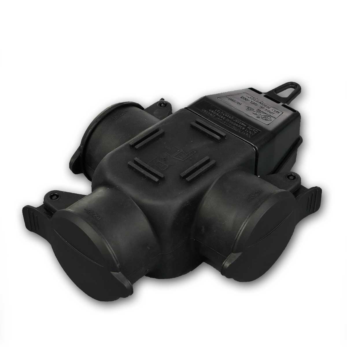 Schutzkontakt Gummikupplung 3-fach, schwarz, IPX4, 250V~