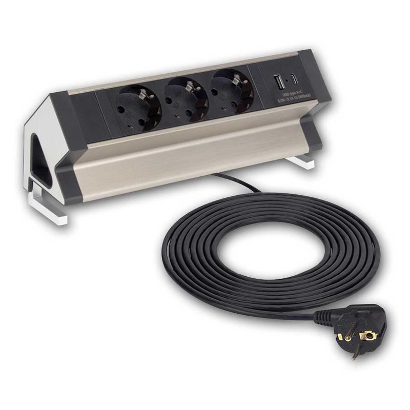 Tischsteckdose "DESKBOX", Aufbau-Steckdose 3-fach, 2x USB