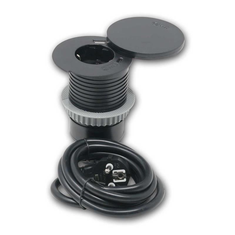 Tischsteckdose versenkbar, 2x USB, Wireless Charger Qi, IP20