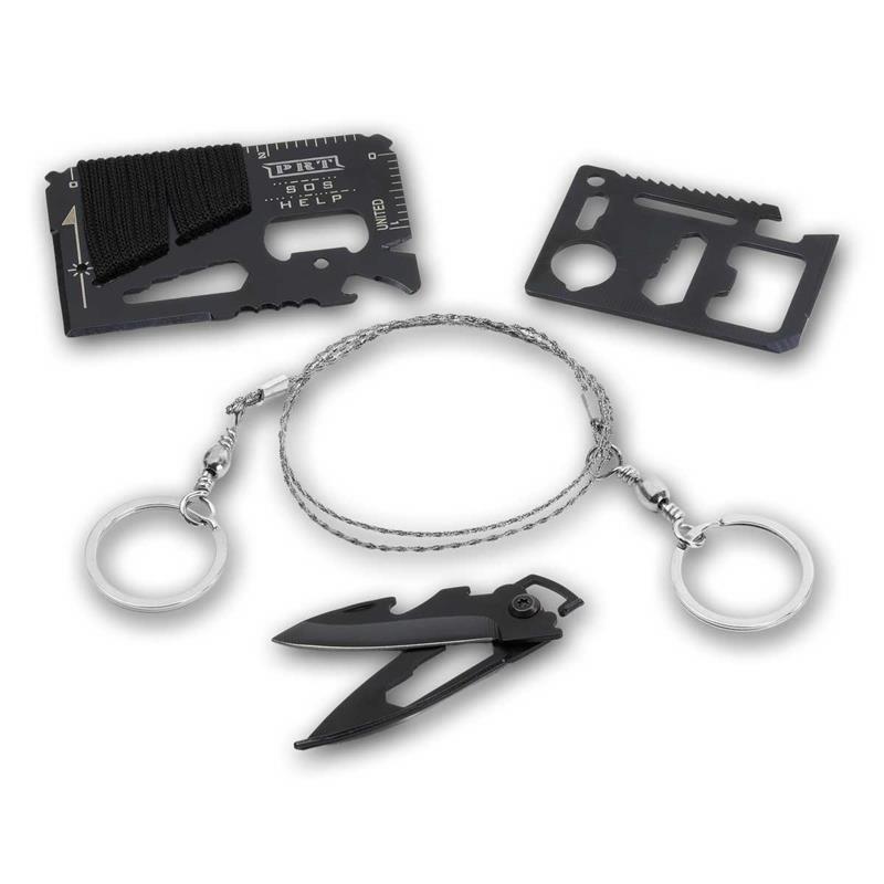 Outdoor-Set, 4-teilig, 2x Survival Multitool in Kreditkartengröße