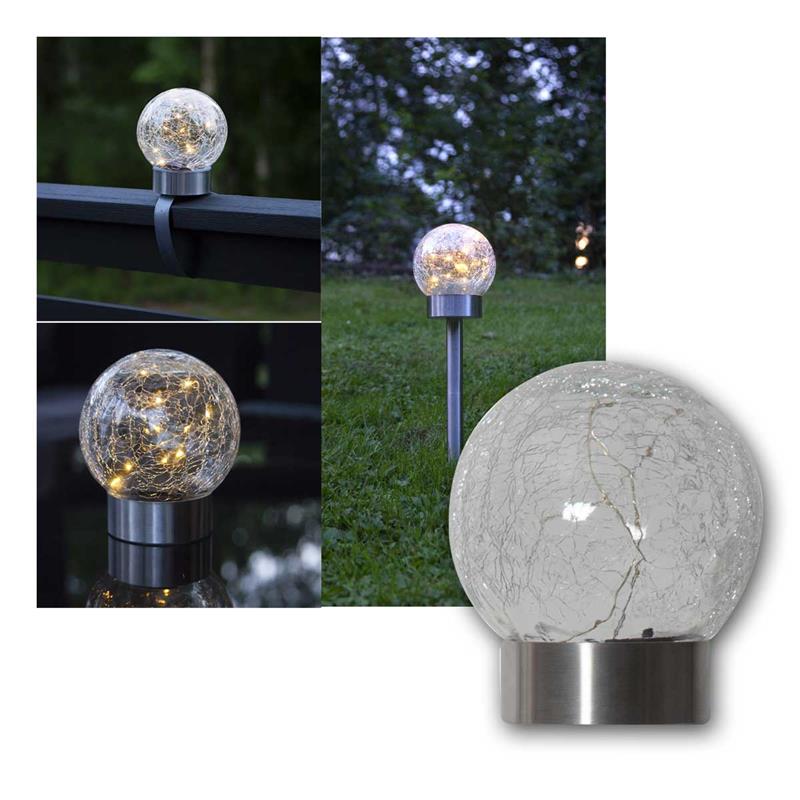 LED Solar Kugel "GLORY", Edelstahl & Glas, warmweiß, IP44