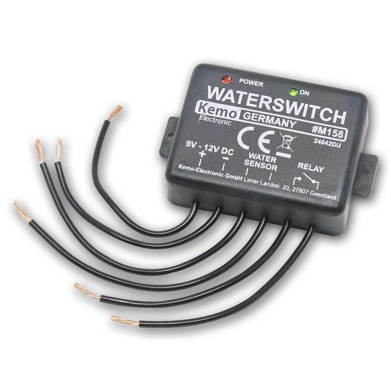 Wassermelder 9-12V/DC, integriertes Relais, 2 Fühleranschlüsse