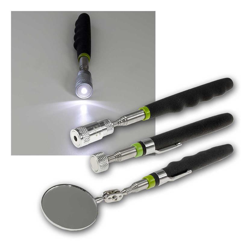 Teleskop Pick-Up Werkzeuge, Spiegel, Magnetheber, LED- Licht