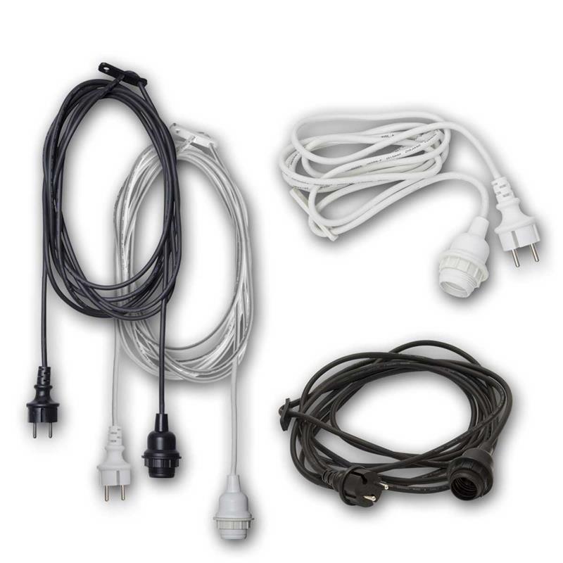 E27-Fassung mit Gummikabel, 2,5m/5m, schwarz/weiß, IP44
