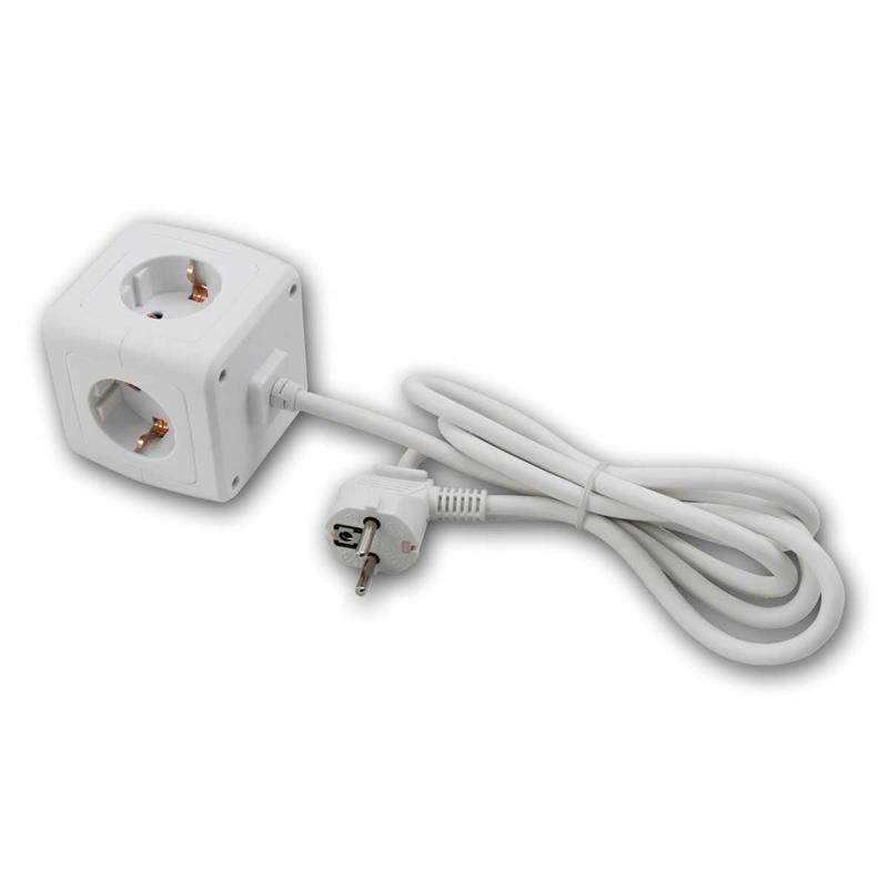 4-fach Steckdosenwürfel mit 2x USB Slots, inkl. Wandhalterung