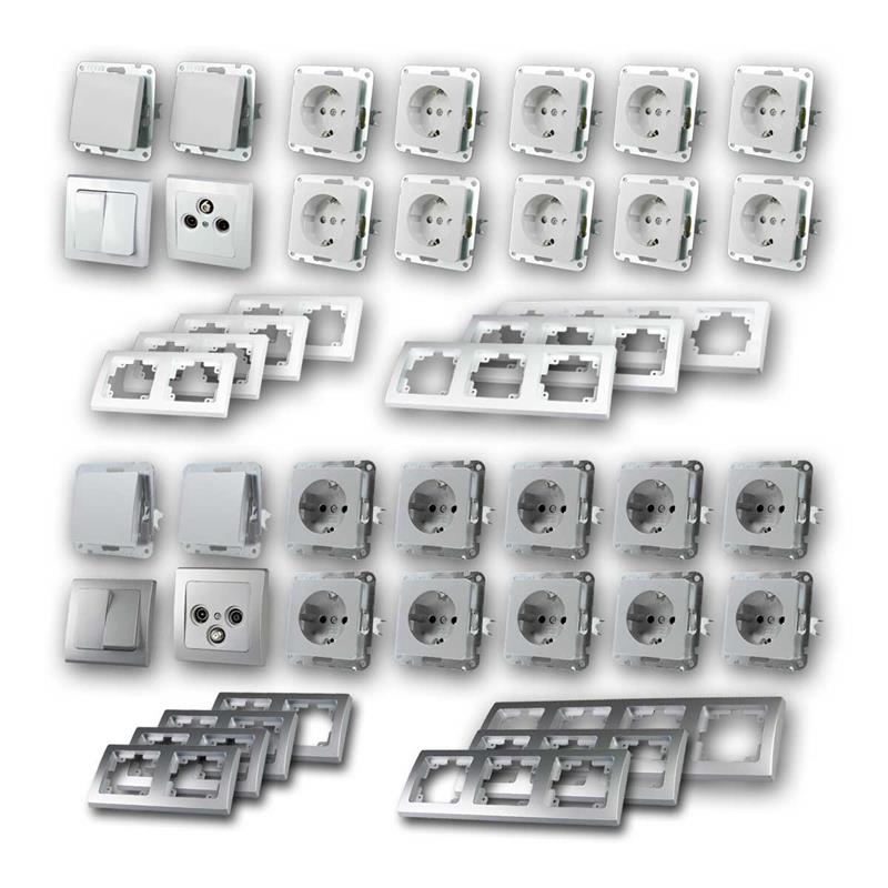 DELPHI "KOMFORT", 23-tlg. Set, Schalter, Rahmen, Steckdosen