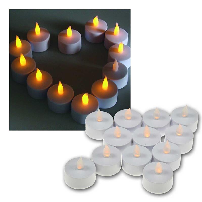 LED Teelicht Sets, weißer Kunststoff, warmweiß, flackernd