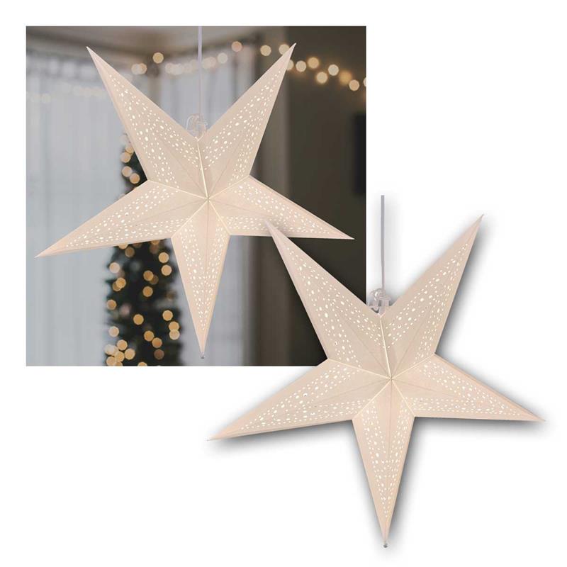 Faltstern "HEAVEN" Ø55cm, 5 Zacken, mit E14 Fassung, creme