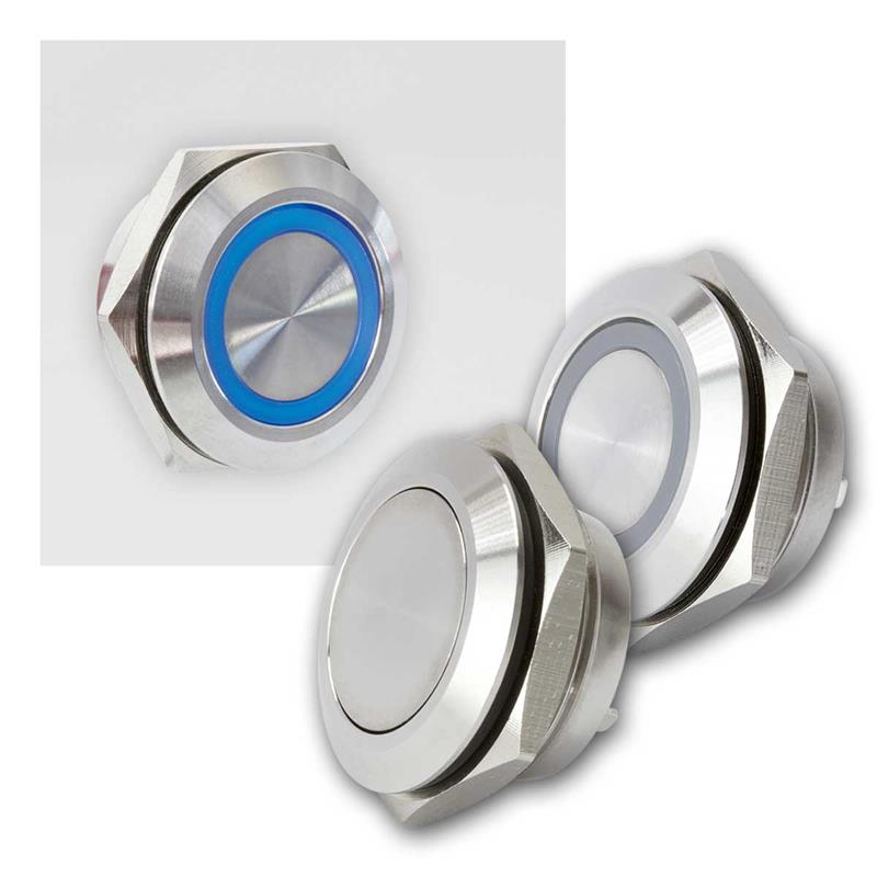 Vollmetall Taster Ø16/19mm,1x Schließer, 1-polig 24V/ 1A, IP65