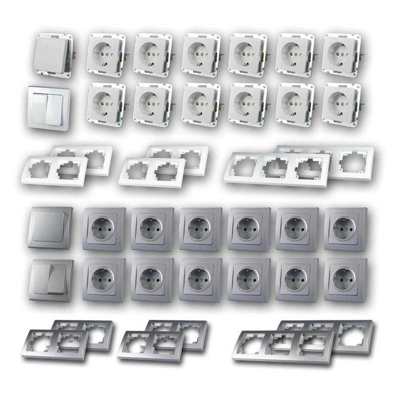 DELPHI "NIVEAU",21-tlg. Set, Schalter & Steckdose, silber/weiß
