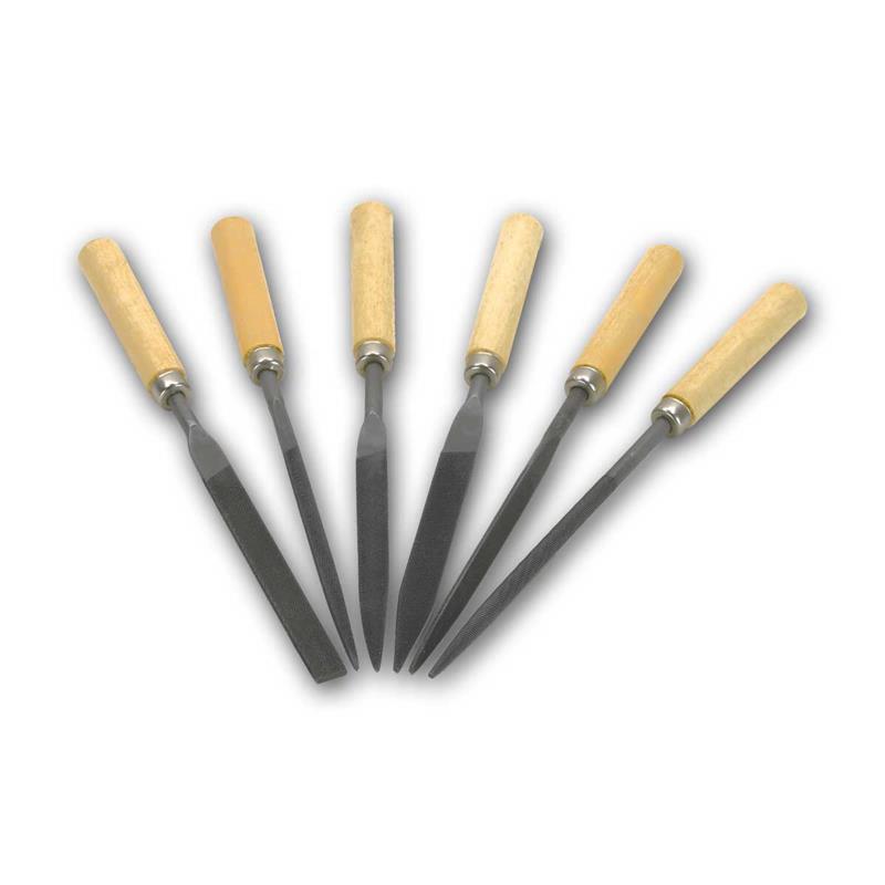 Nadelfeilen-Set mit Etui, 6 verschiedene Formen, mit Holzgriffen