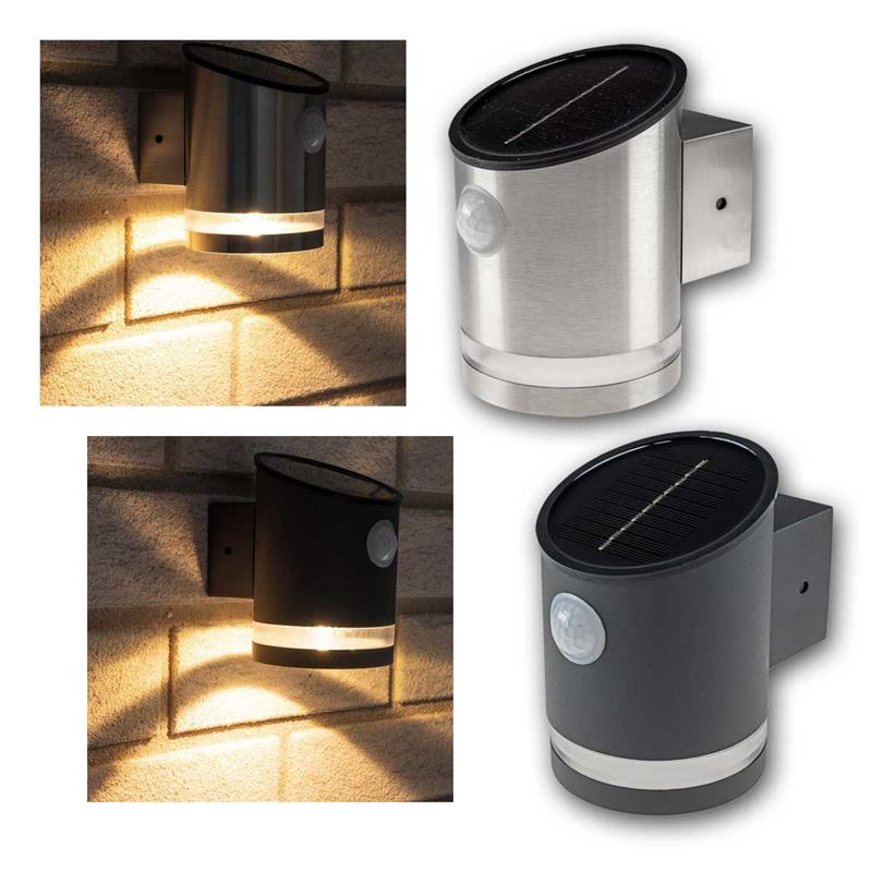 LED Solarleuchte "SWL 119", Bewegungssensor, Edelstahl, 50lm