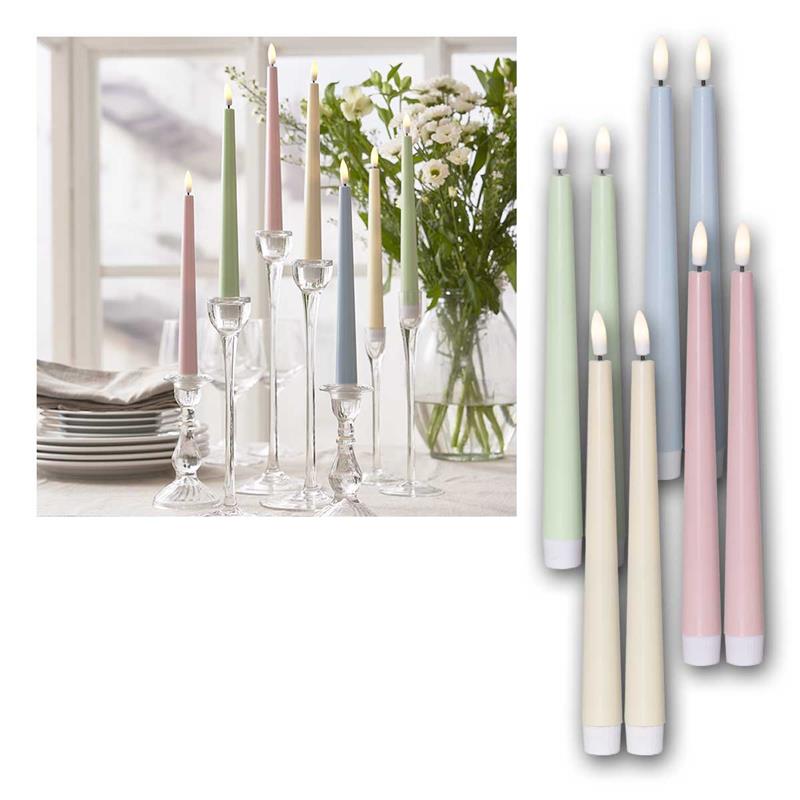 LED Stabkerzen "FLAMME CANDY", Batteriekerzen mit Timer