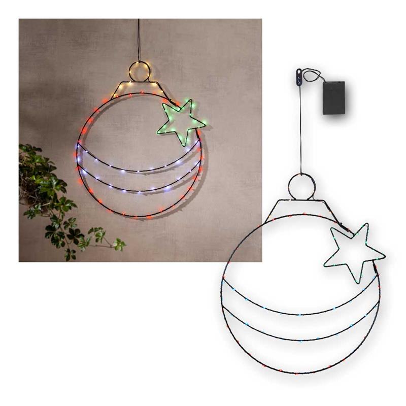 LED Fensterdeko "X-MAS KUGEL", Batterie & Timer, LED bunt
