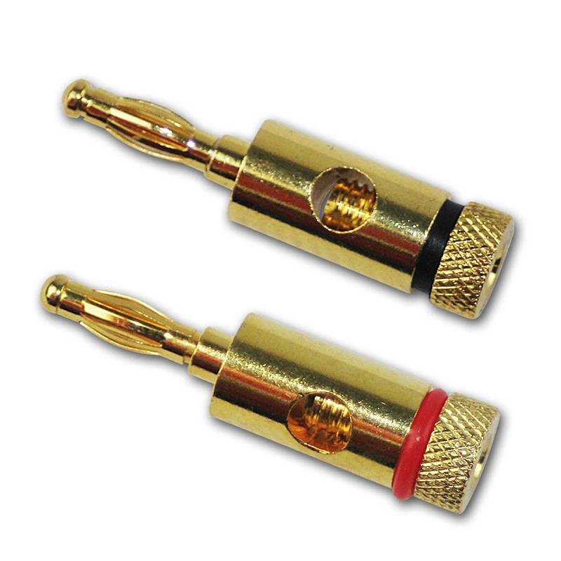 Bananenstecker, Schraubanschluss, vergoldet, rot & schwarz