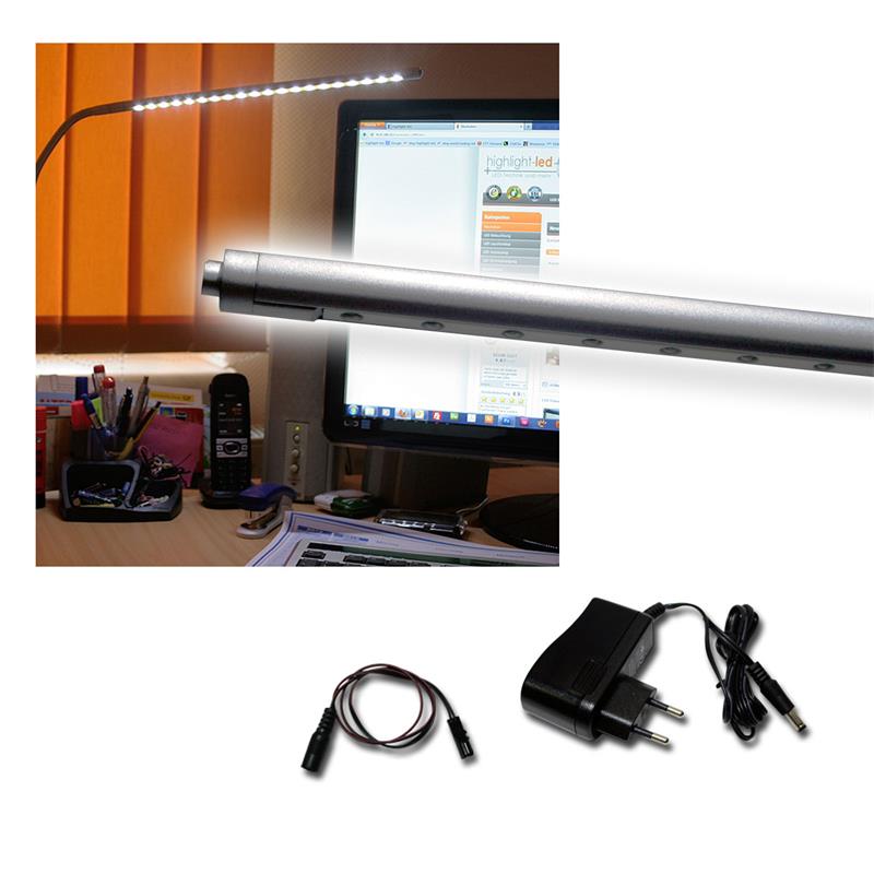 LED Schreibtischlampe, Schwanenhals, kaltweiß, mit Netzteil
