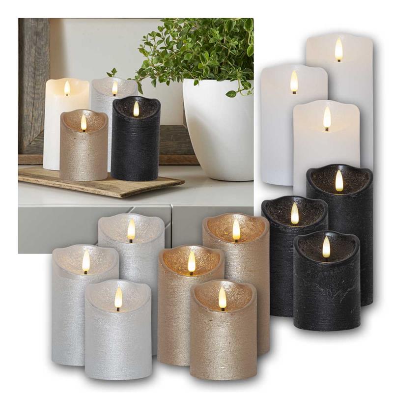 LED Echtwachskerze "3D Flamme Rustic", LED Kerze mit Timer