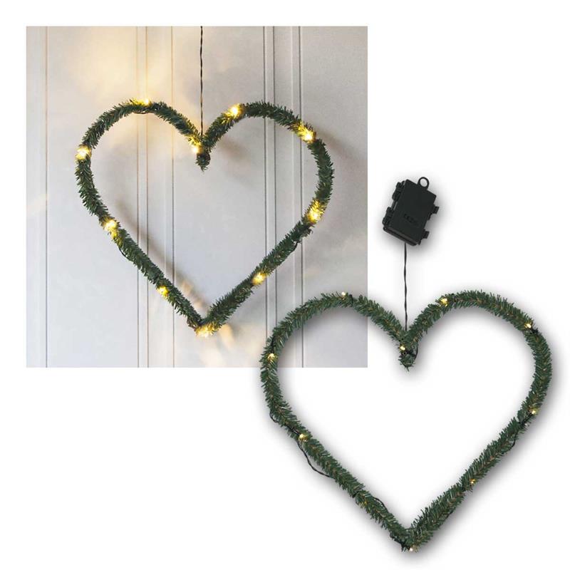LED Tannen-Deko „Line Heart“, 40x38cm, Batterie, Timer, IP44