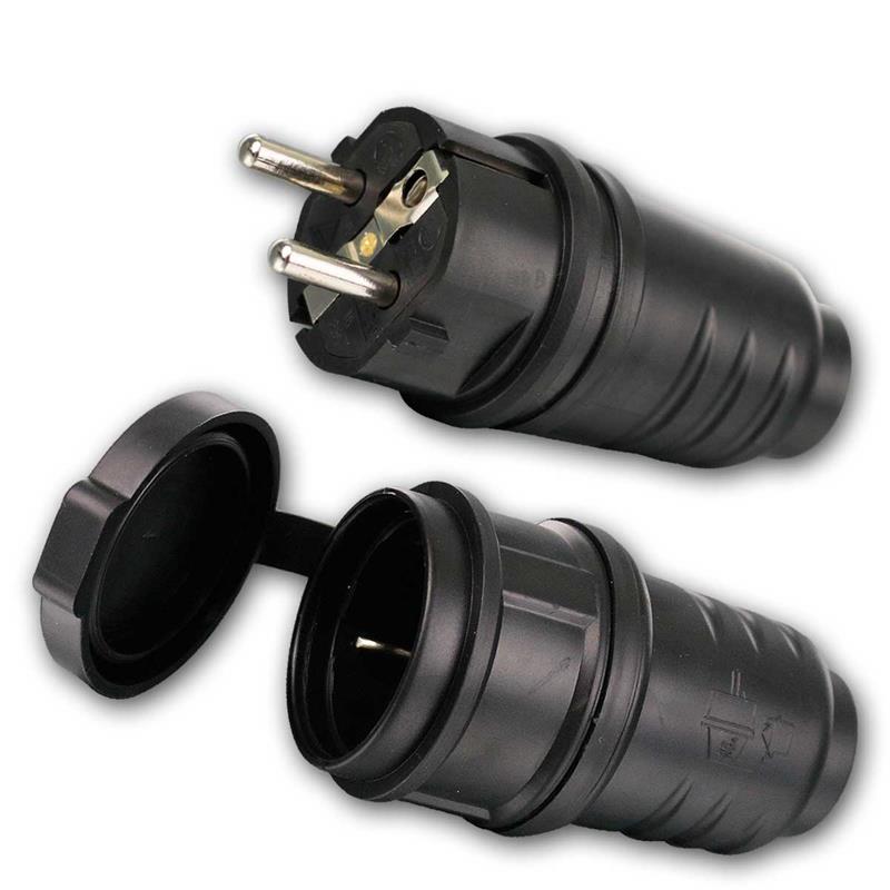 Schutzkontakt-Stecker & Kupplung, Gummisteckverbinder, IP44