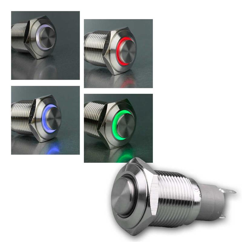 Drucktaster, Metalltaster mit Ringbeleuchtung, Ø16mm, 4 Farben