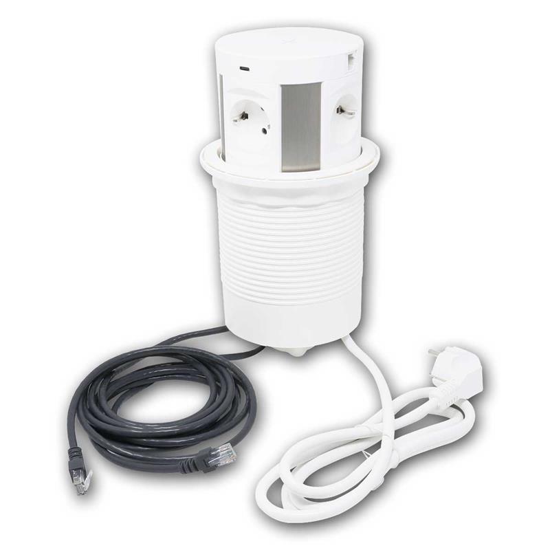 4-fach Einbausteckdose, USB-A & USB-C, RJ45, Qi-Ladegerät