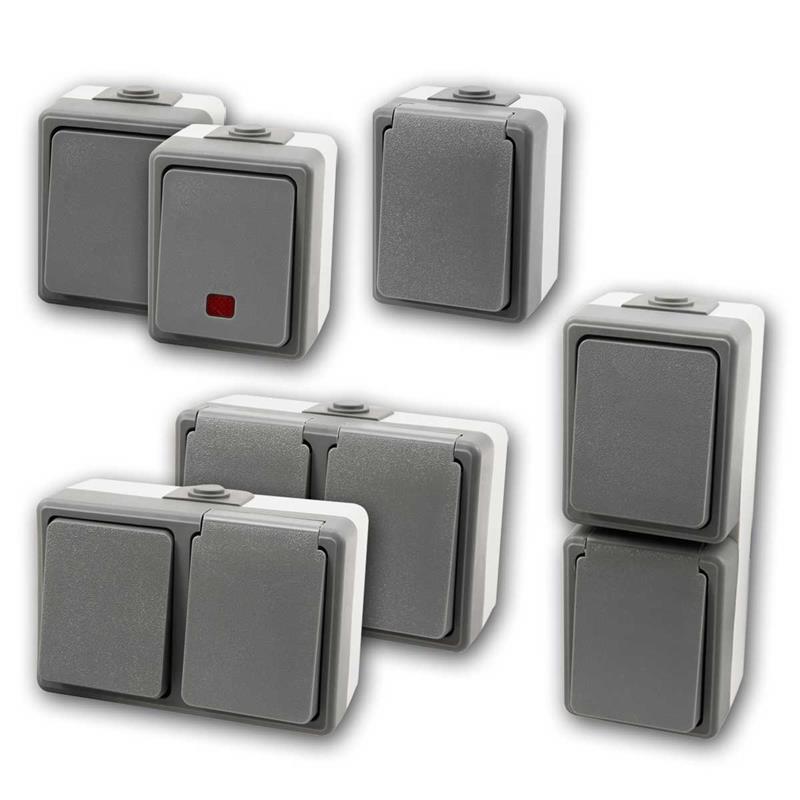 Set "SECURE Keller", Doppelsteckdose & Kontroll-Schalter, IP44