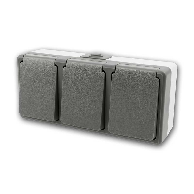 SECURE Dreifachsteckdose, horizontale Aufputzmontage, IP44