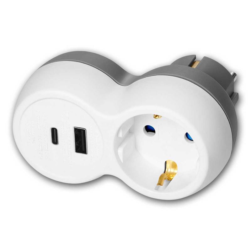 USB Adapter Steckdose, Zwischenstecker mit USB-A & USB-C