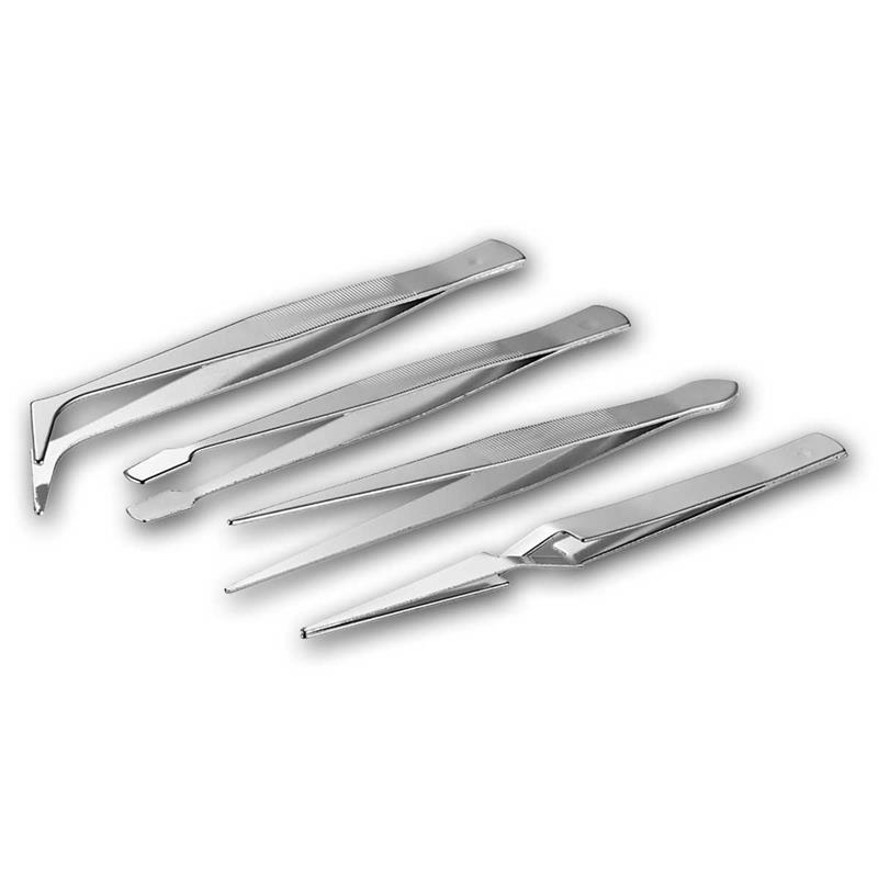 4-teiliges Pinzetten-Set, Spitz-, Flach-und Kreuzpinzette, 110mm