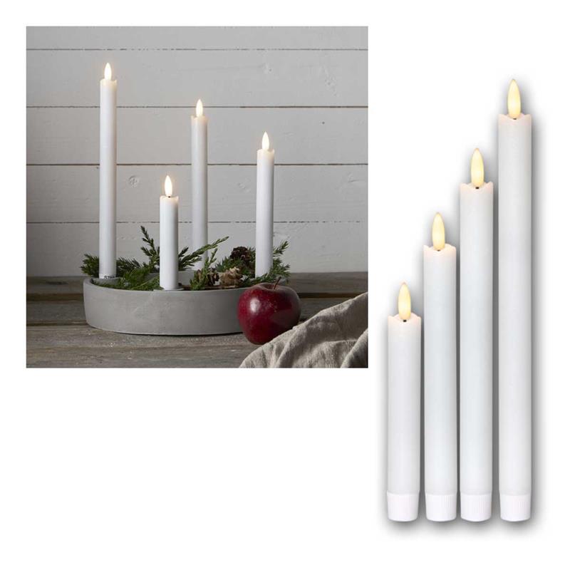 LED Kerzen „Flamme“, LED Echtwachskerzen mit Timer, 4er Set