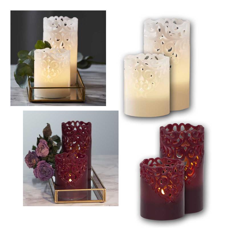LED Kerze "CLARY", LED Wachskerze mit Timer, Rankendesign