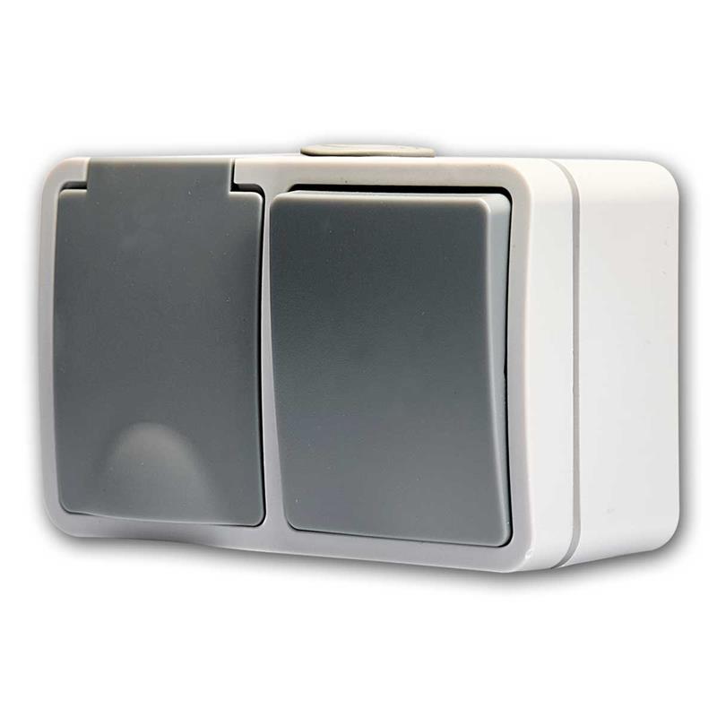 FIX Schalter & Steckdose Kombi, waagerechte Montage, IP54
