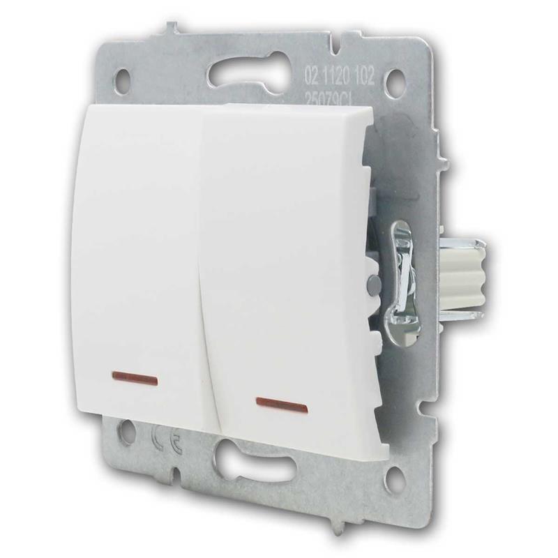 LOGI 2-fach Schalter mit LED, Doppel LED Kontrollleuchte, weiß