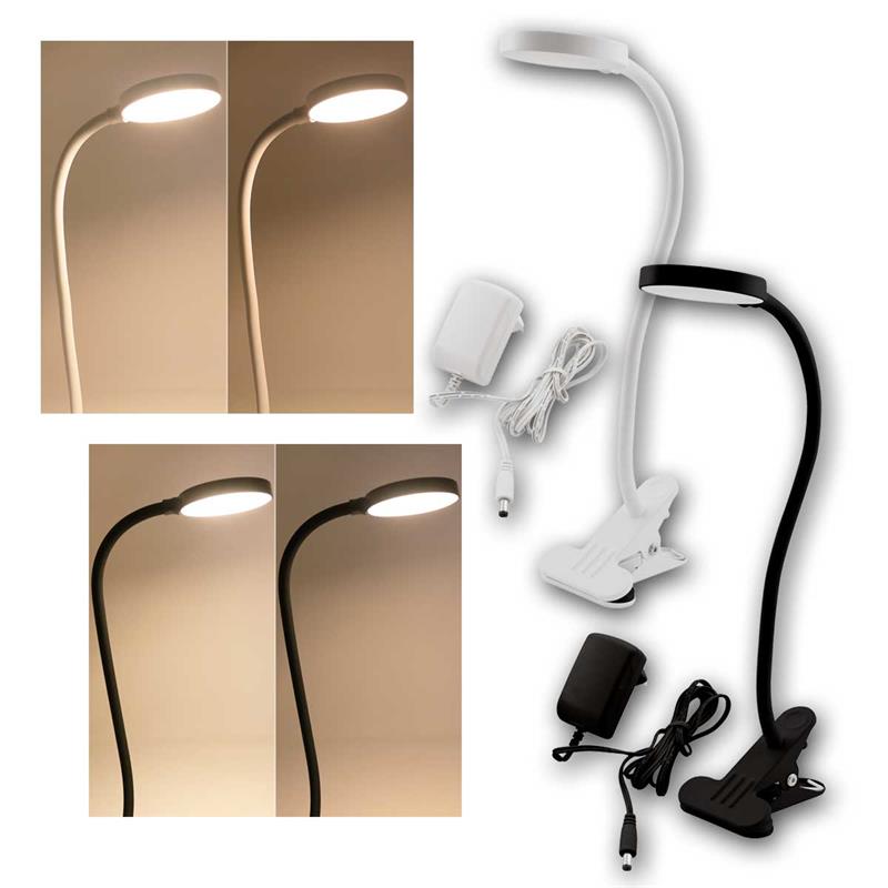 LED Clip-Tischleuchte "HALO", 230V Netzteil und Touch-Dimmer