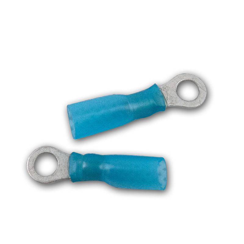 Schrumpf-Ringkabelschuhe-Set 100-teilig, M5 blau, 1,5-2,5mm² Schrumpf-Ringkabelschuhe-Set 100-teilig, M5 blau, 1,5-2,5mm²