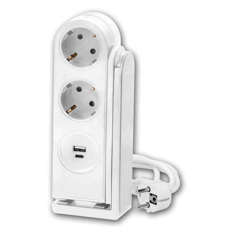 2-fach Steckdosenleiste mit USB-A & USB-C, Befestigungsclip