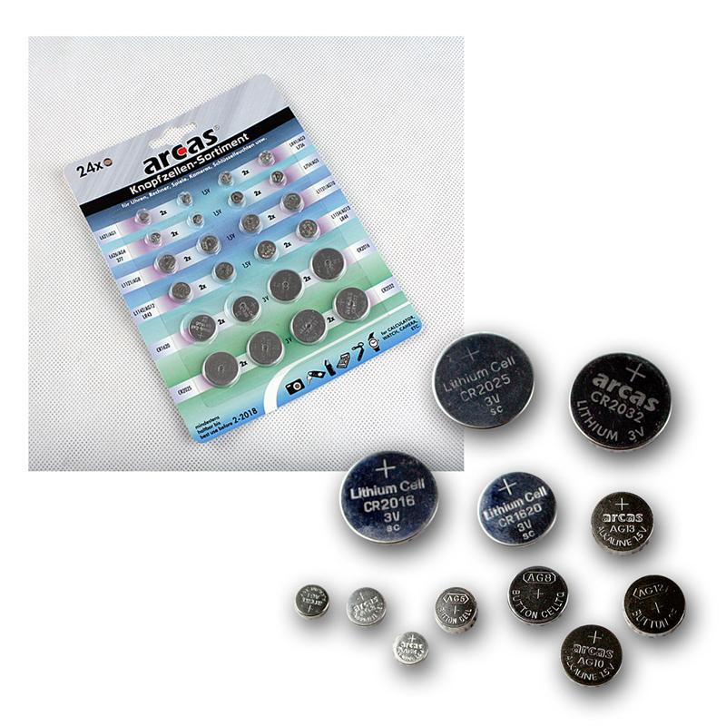 24er Pack Knopfzellen, AG & CR Lithium-Knopfzellen, 1,5V/ 3V