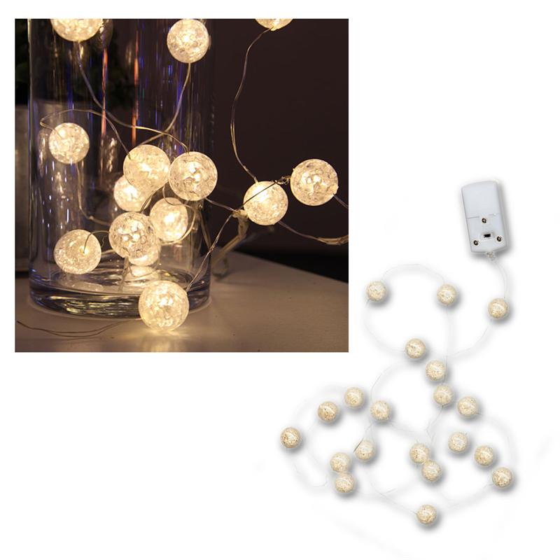 LED Batterielichterkette „Kugeln“, Bruchglas, 1,9m, warmweiß