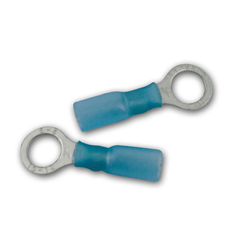 Schrumpf-Ringkabelschuhe-Set 100-teilig, M8 blau, 1,5-2,5mm² Schrumpf-Ringkabelschuhe-Set 100-teilig, M8 blau, 1,5-2,5mm²