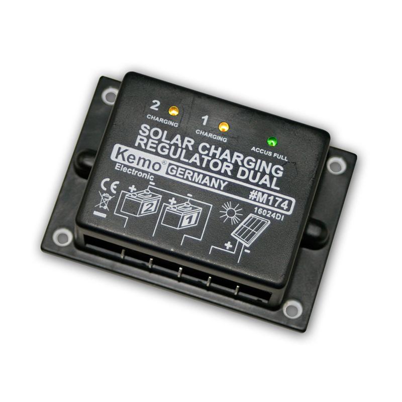 Dual Solar-Laderegler 12V/16A für 2 Akkus mit 3 LED-Anzeigen