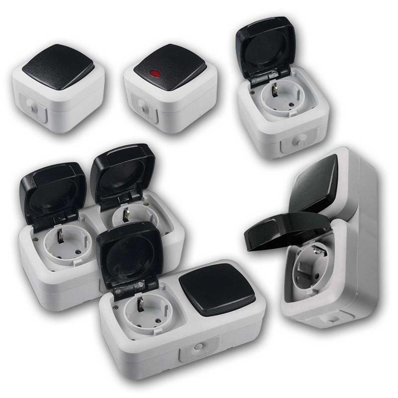 CT IP44 Set "DELPHI Keller", Kombi-Dose Steckdose & Schalter