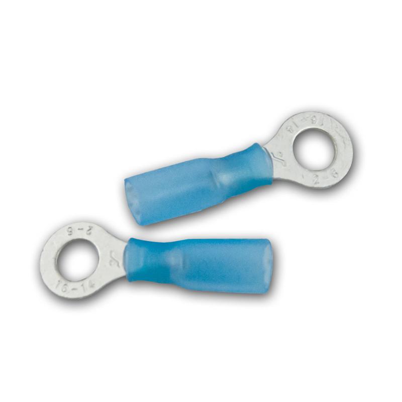 Schrumpf-Ringkabelschuhe-Set 100-teilig, M6 blau, 1,5-2,5mm² Schrumpf-Ringkabelschuhe-Set 100-teilig, M6 blau, 1,5-2,5mm²