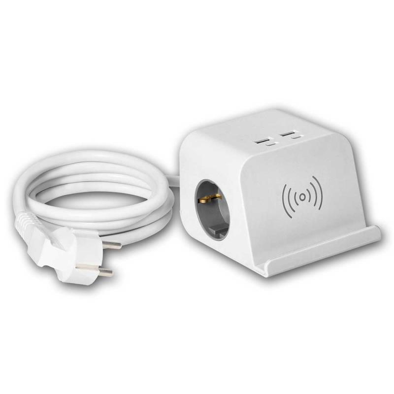 Tischsteckdose 2-fach, USB-A & USB-C, Wireless Charger, IP20