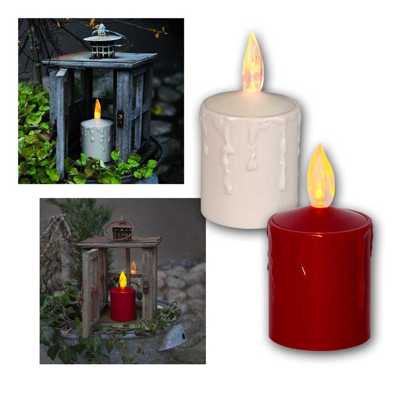 LED Outdoor-Kerze mit Dämmerungssensor, Flackereffekt, IP44