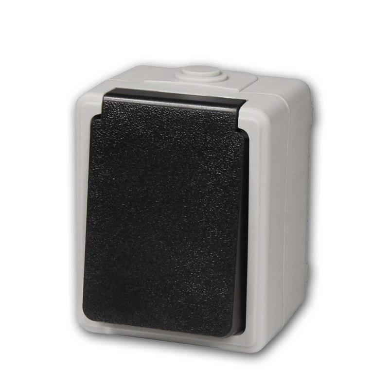 TAFF Aufputz-Steckdose, mit Federdeckel, 250V/16A, IP44