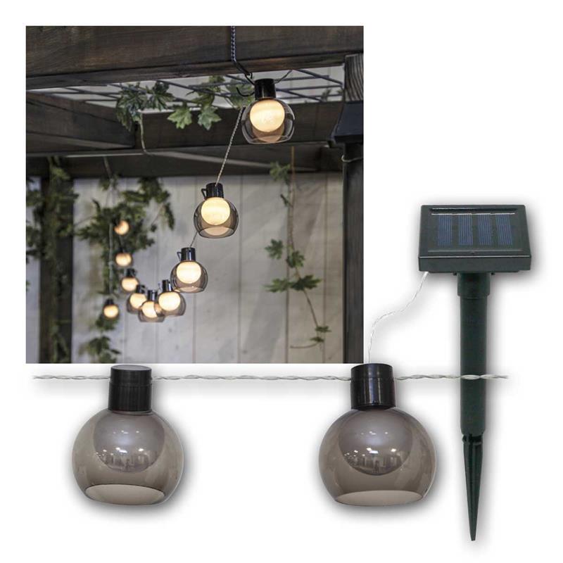 Solar LED Lichterkette „SMOKY“ 4,7m, 10 LEDs warmweiß, IP44