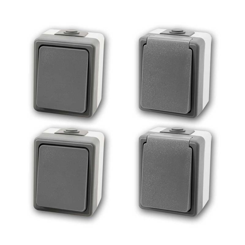 Set "SECURE Flur", 4-teilig mit Lichtschalter & Steckdose, IP44