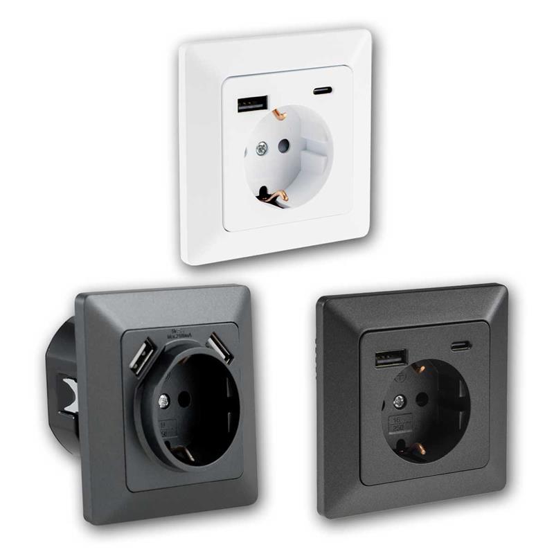 MILOS Steckdose mit 2x USB Buchse, USB Wand-Ladegerät